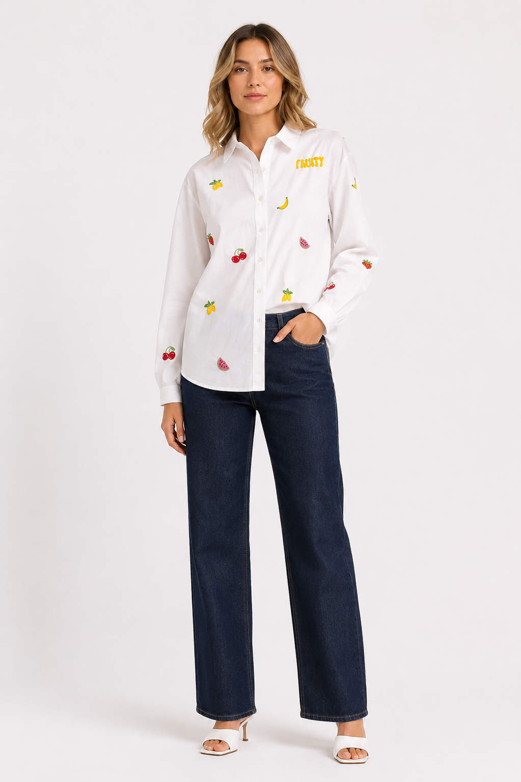 White Fruity Embroidered Shirt - Princess Goes Hollywood