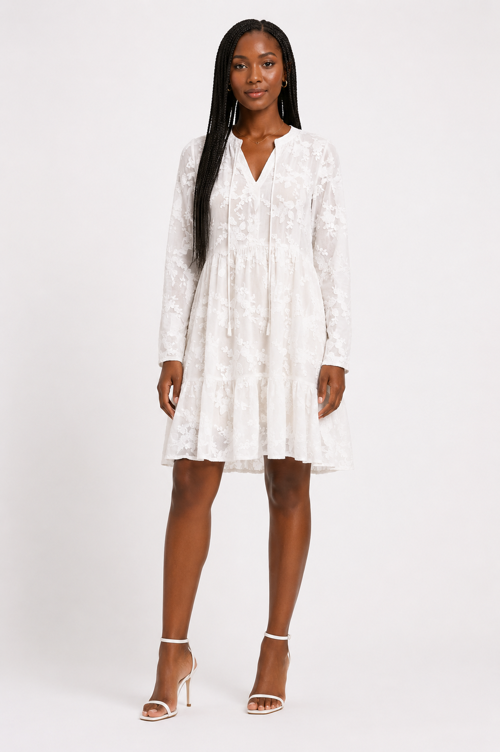 White Embroidered Floral Dress - Guylaine