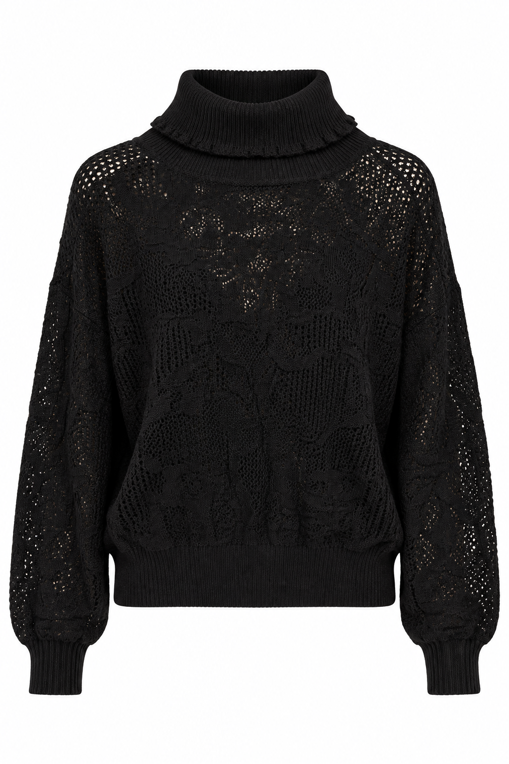 Black Open-Knit Turtleneck Sweater - Twinset