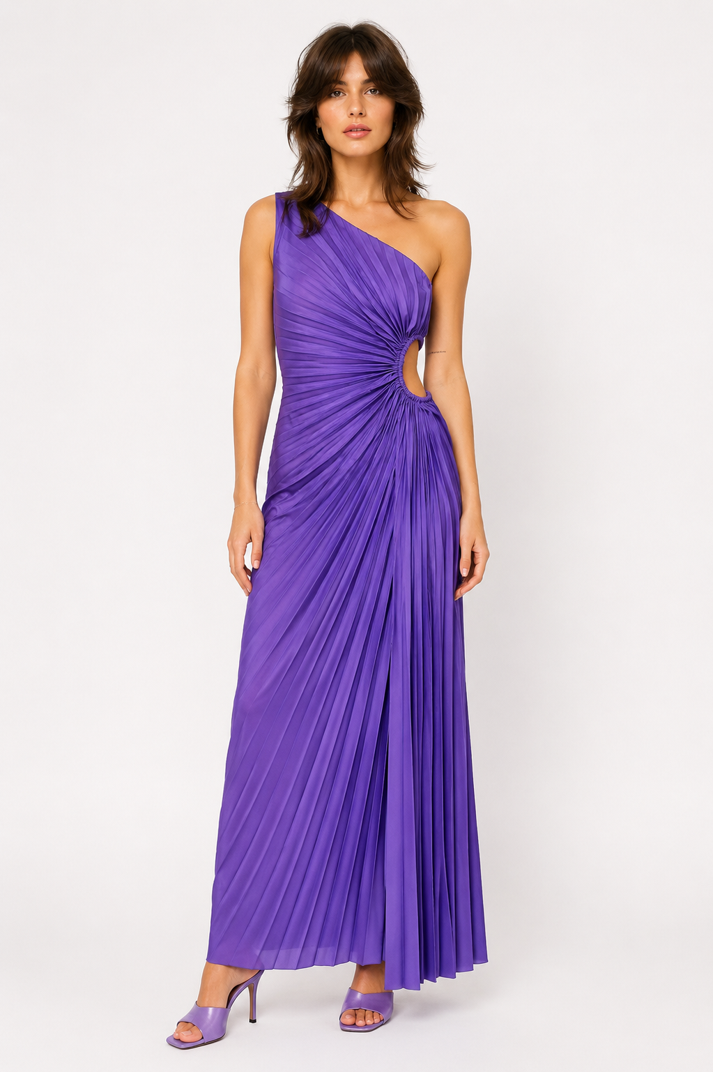 One Shoulder Purple Draped Dress - Escoll