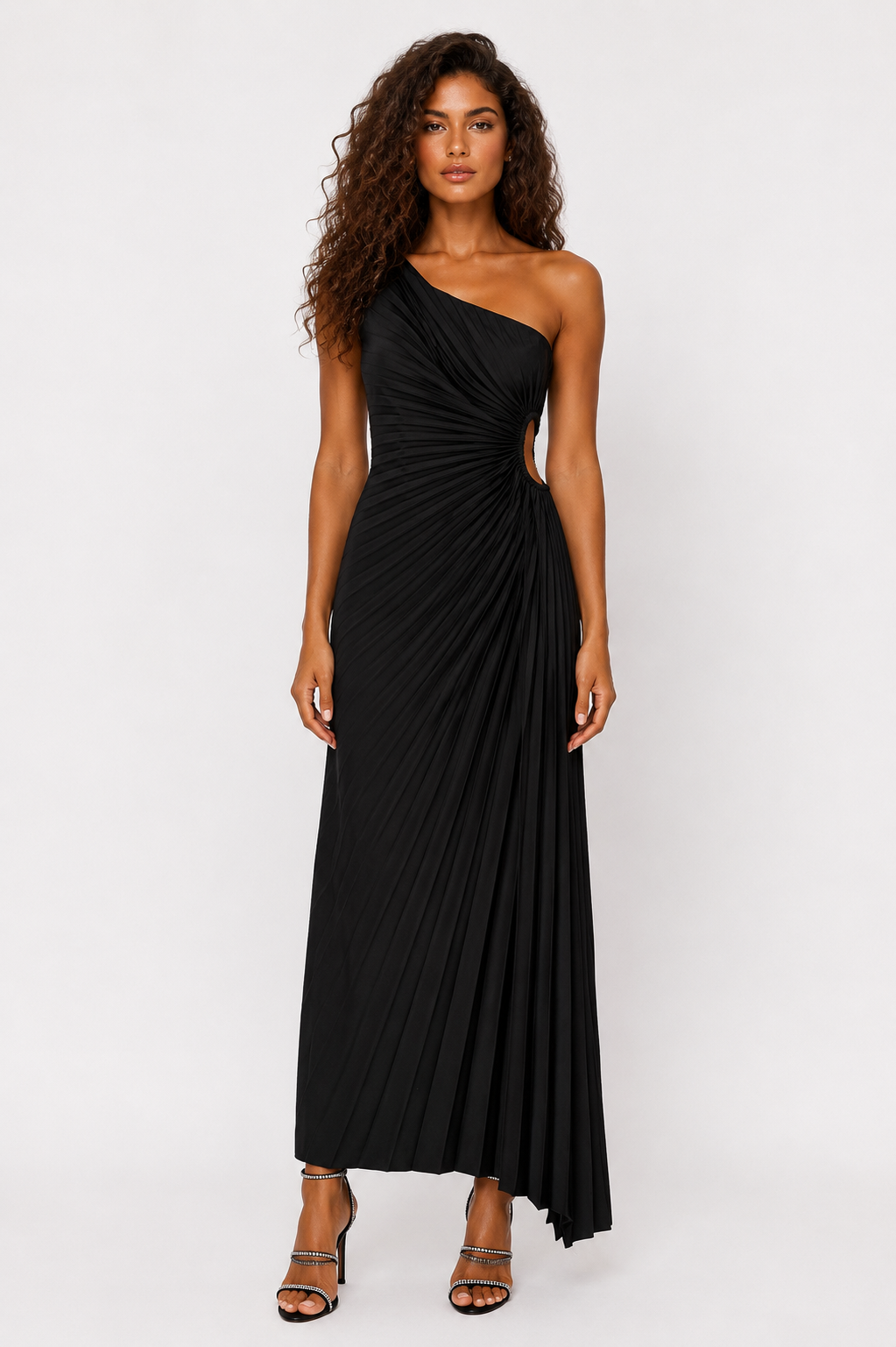 Black One Shoulder Draped Dress - Escoll