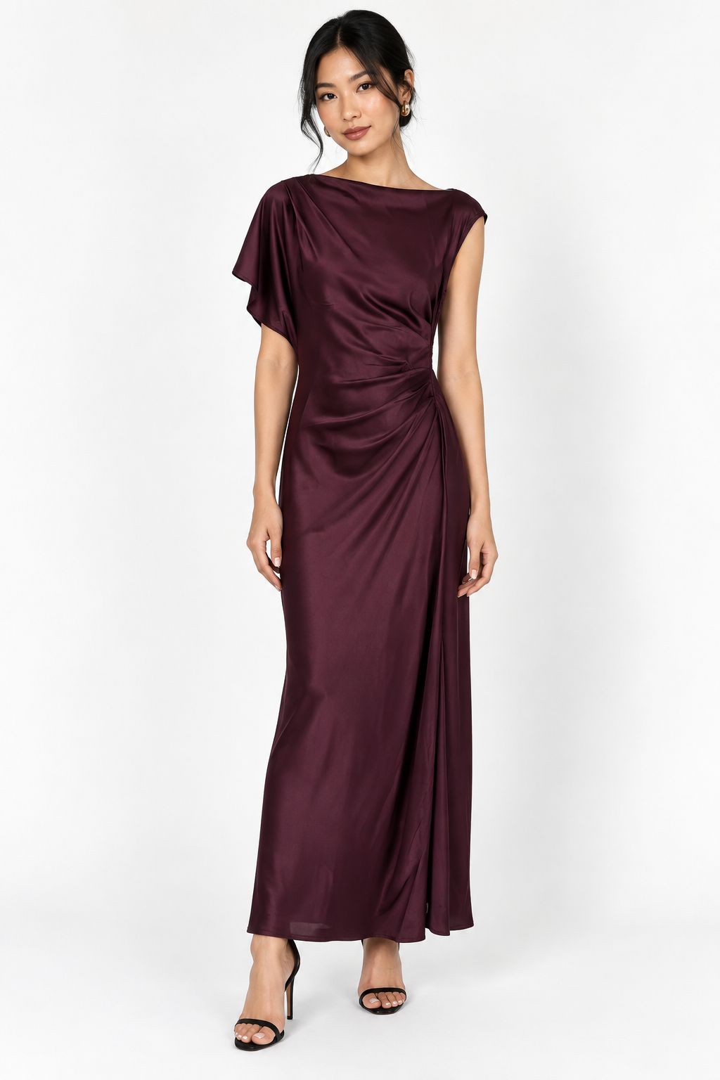 Satin Eggplant Dress - Beige Moss