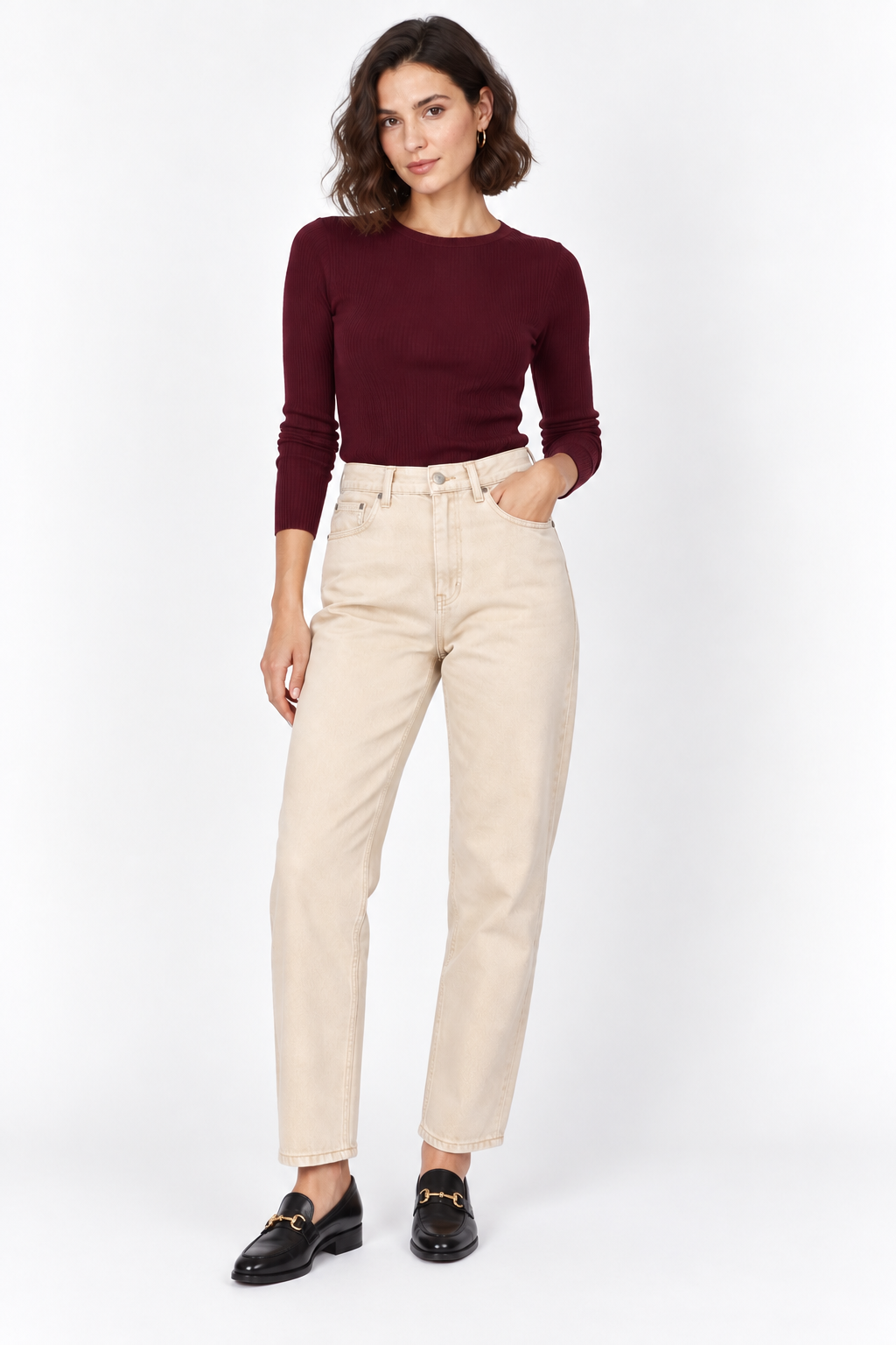 Beige Lena Mom Jeans - Eurofashion