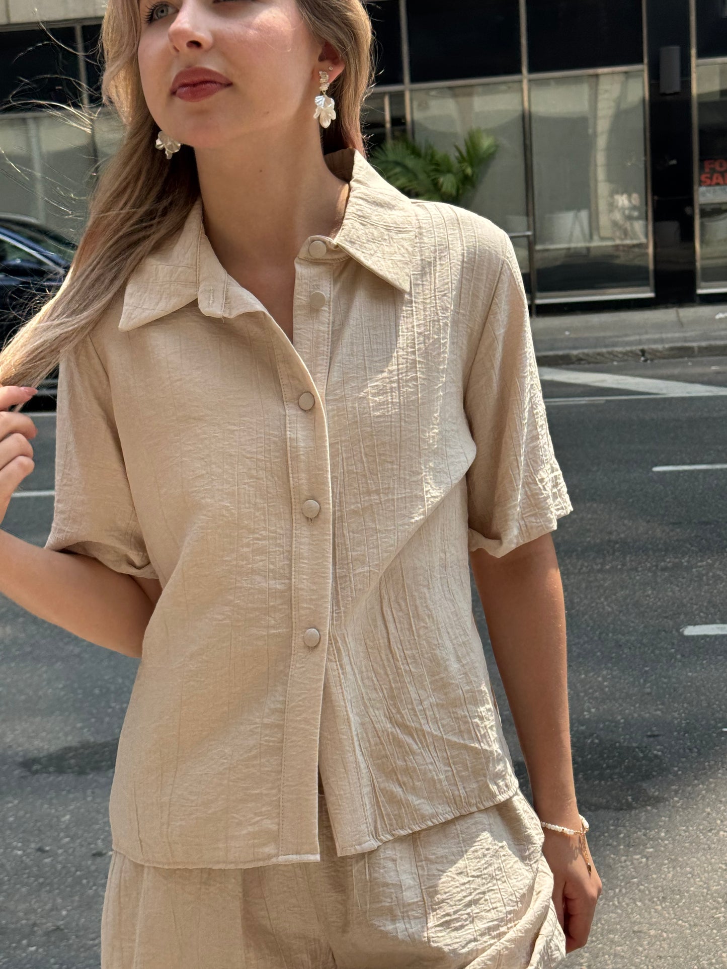 Beige Shorts and Shirt Set