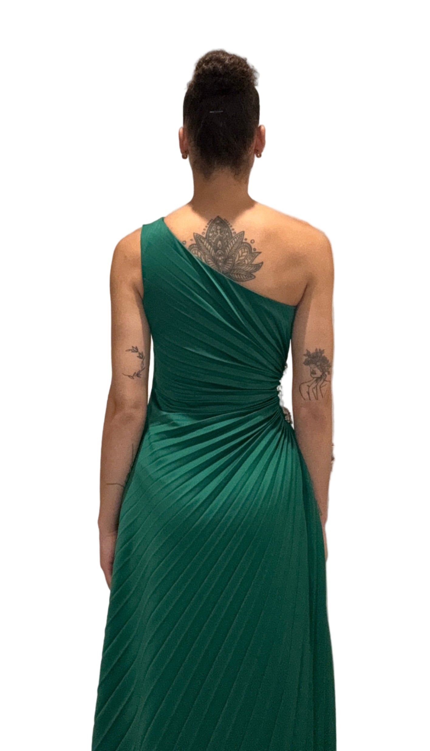 Emerald Pleated Off Shoulder Gown - Escoll