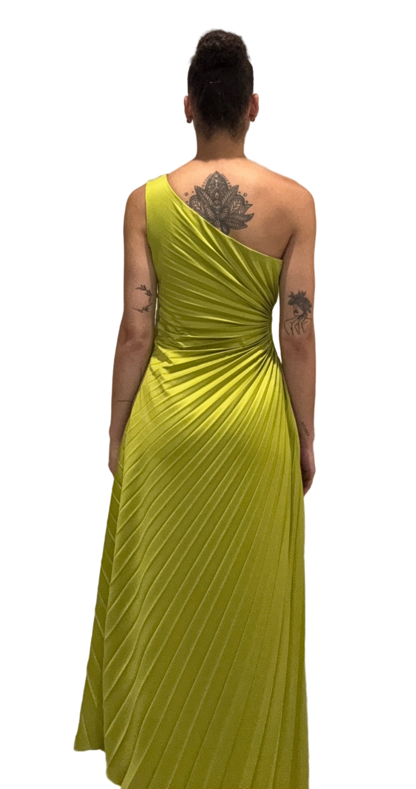 Green Pleated Off Shoulder Gown - Escoll