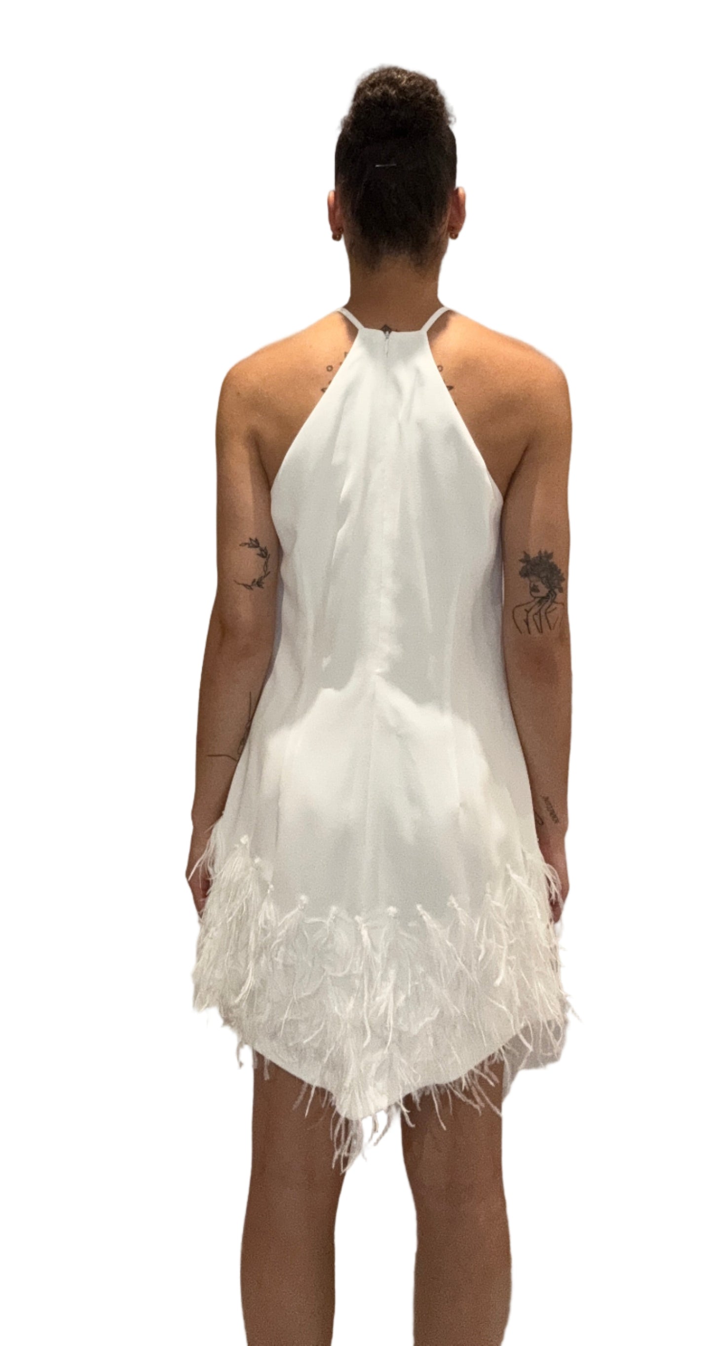 White Feather-Trim Dress