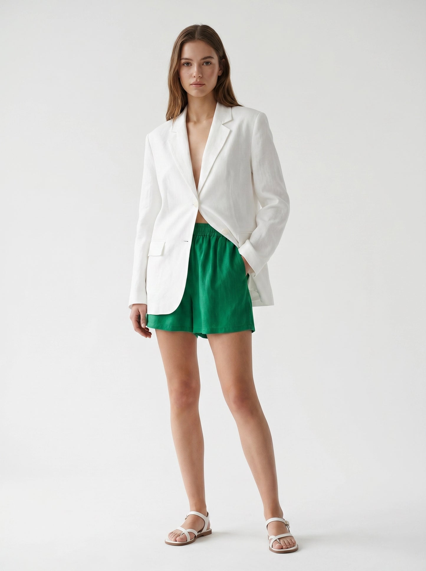 Green Linen Shorts