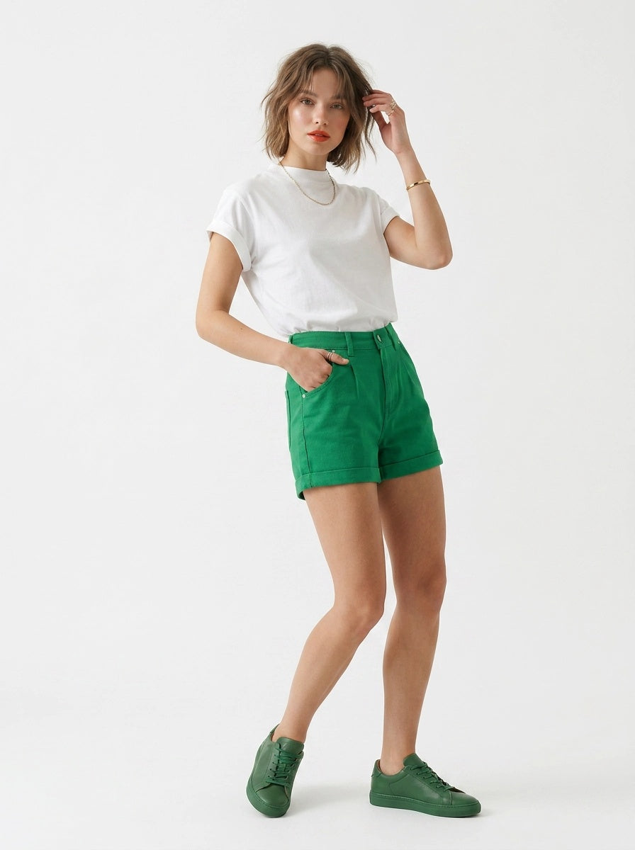 Green Denim Shorts - Eurofashion