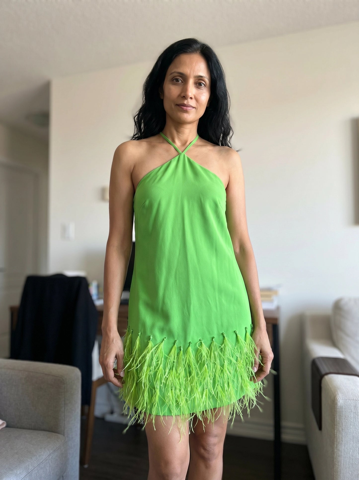 Green Feathers Dress - RENGIN