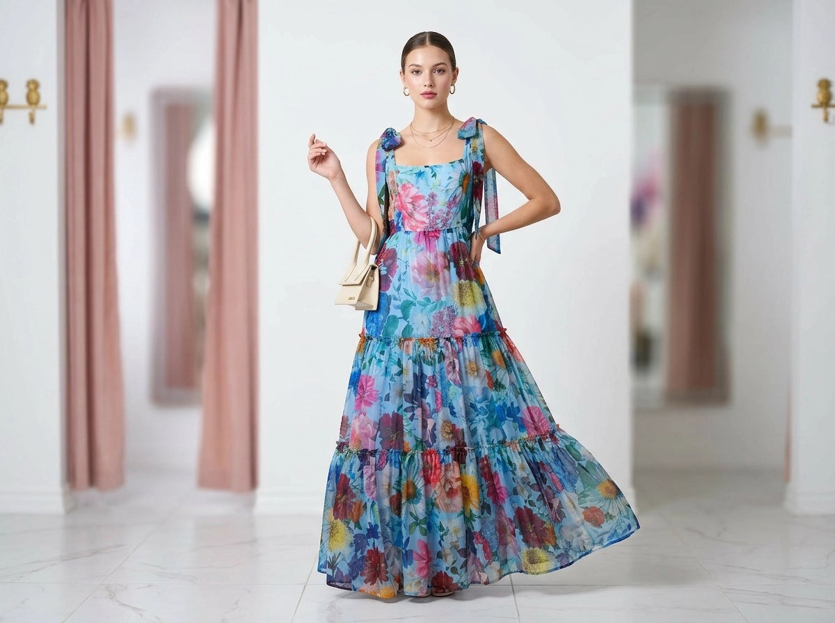 Long Blue Floral Dress - Audrey Parks
