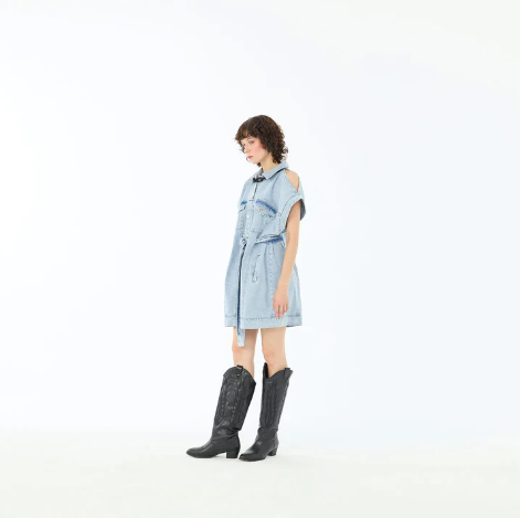 Drop Shoulder Belted Denim - Soul Of Mu