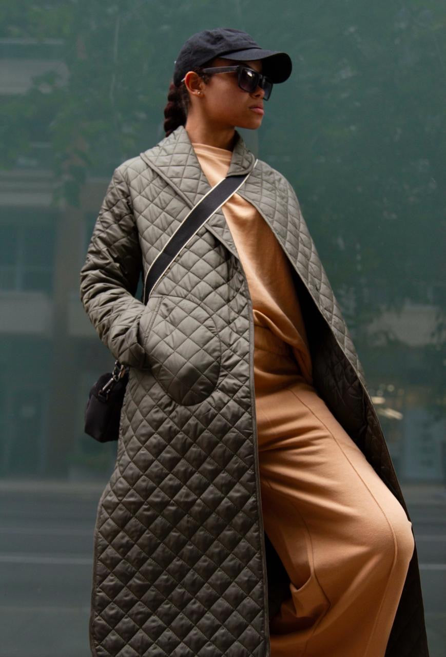 Olive Green Quilted Trench Coat