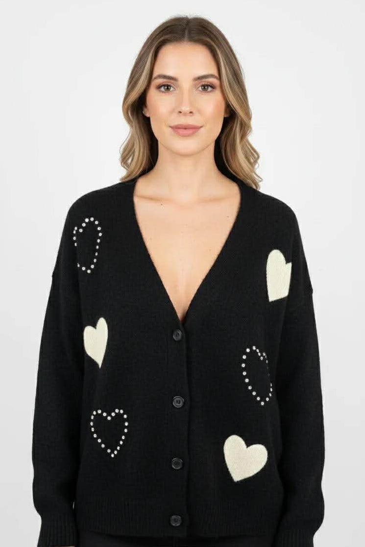 Black Heart Embellished Cardigan