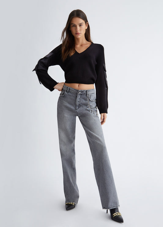 Straight Leg Grey Jeans With Charms - Liu Jo