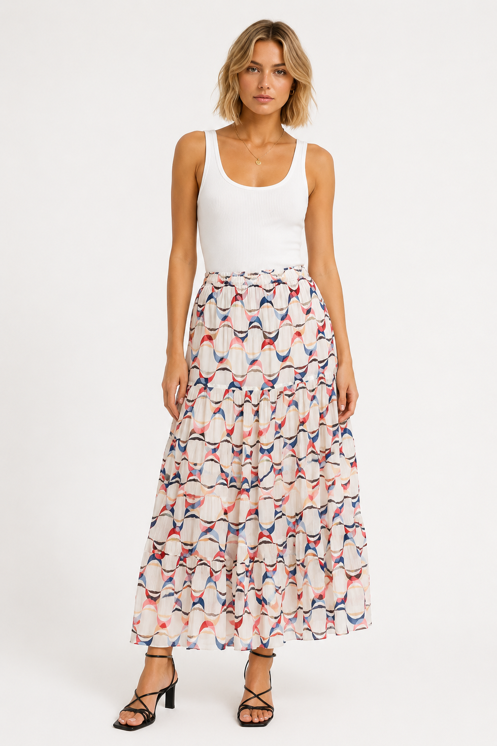 Printed Tiered Maxi Skirt - CELESTE