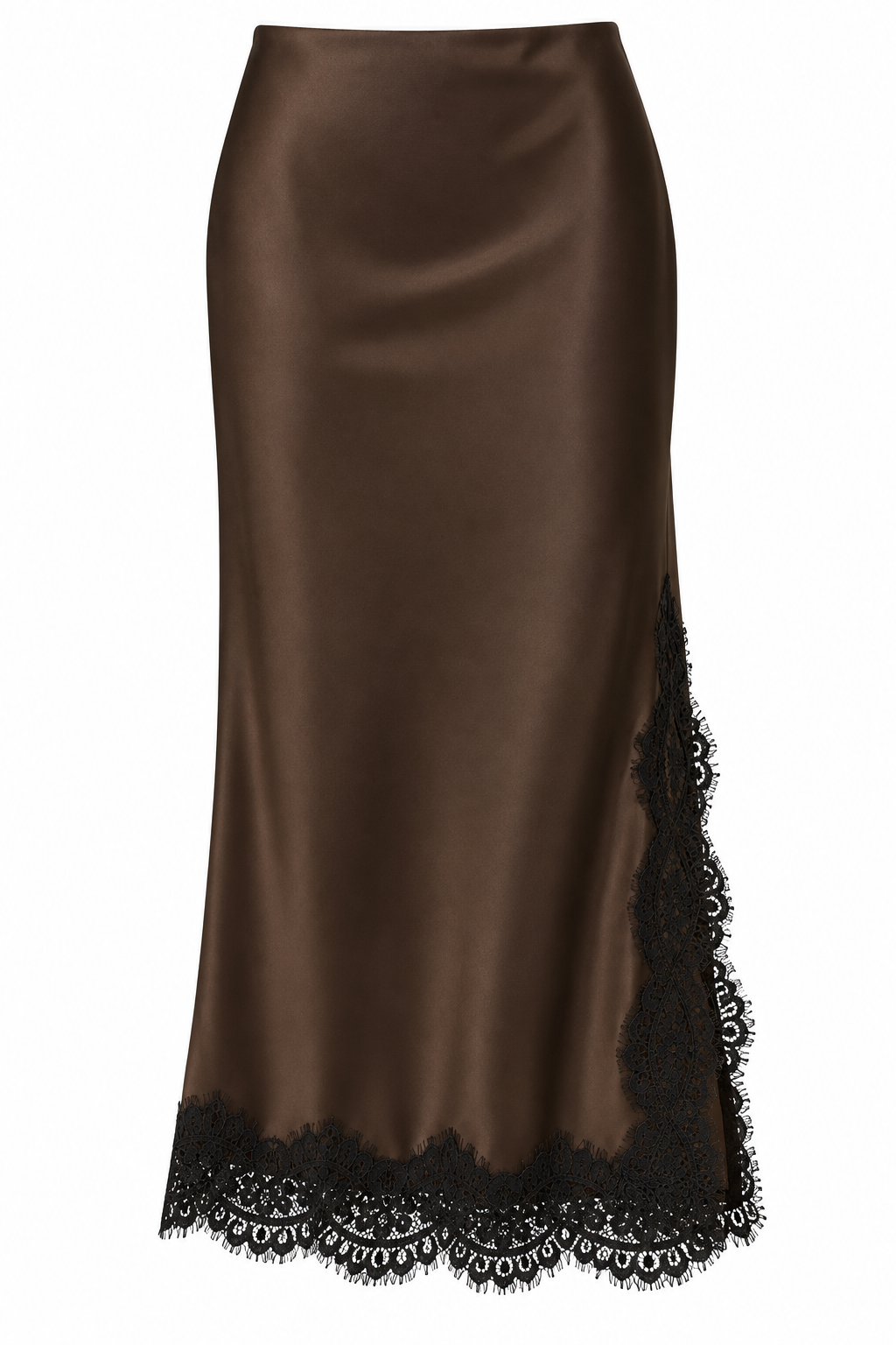 Brown Satin Lace-Trimmed Skirt - Lidias Imports