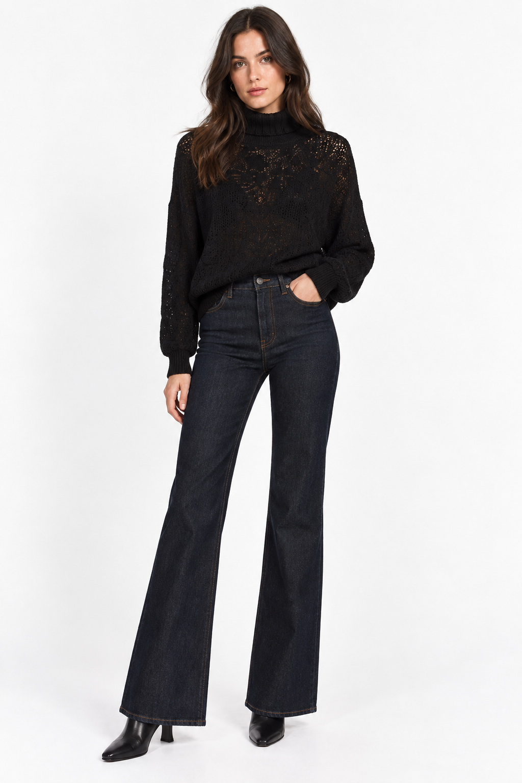 Black Open-Knit Turtleneck Sweater - Twinset