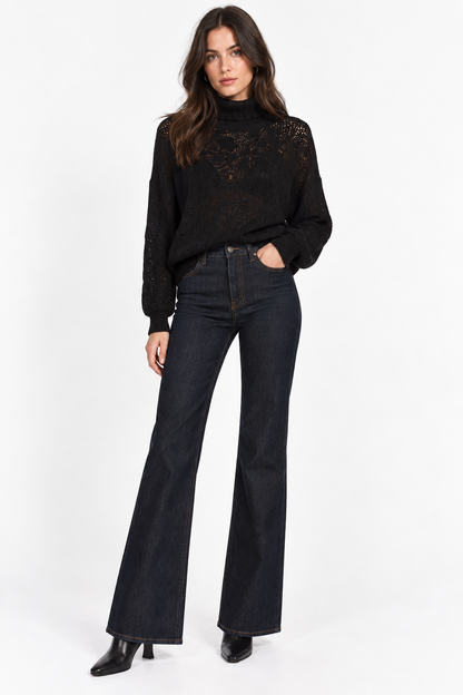 Black Open-Knit Turtleneck Sweater - Twinset