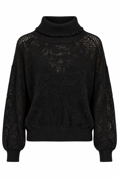 Black Open-Knit Turtleneck Sweater - Twinset