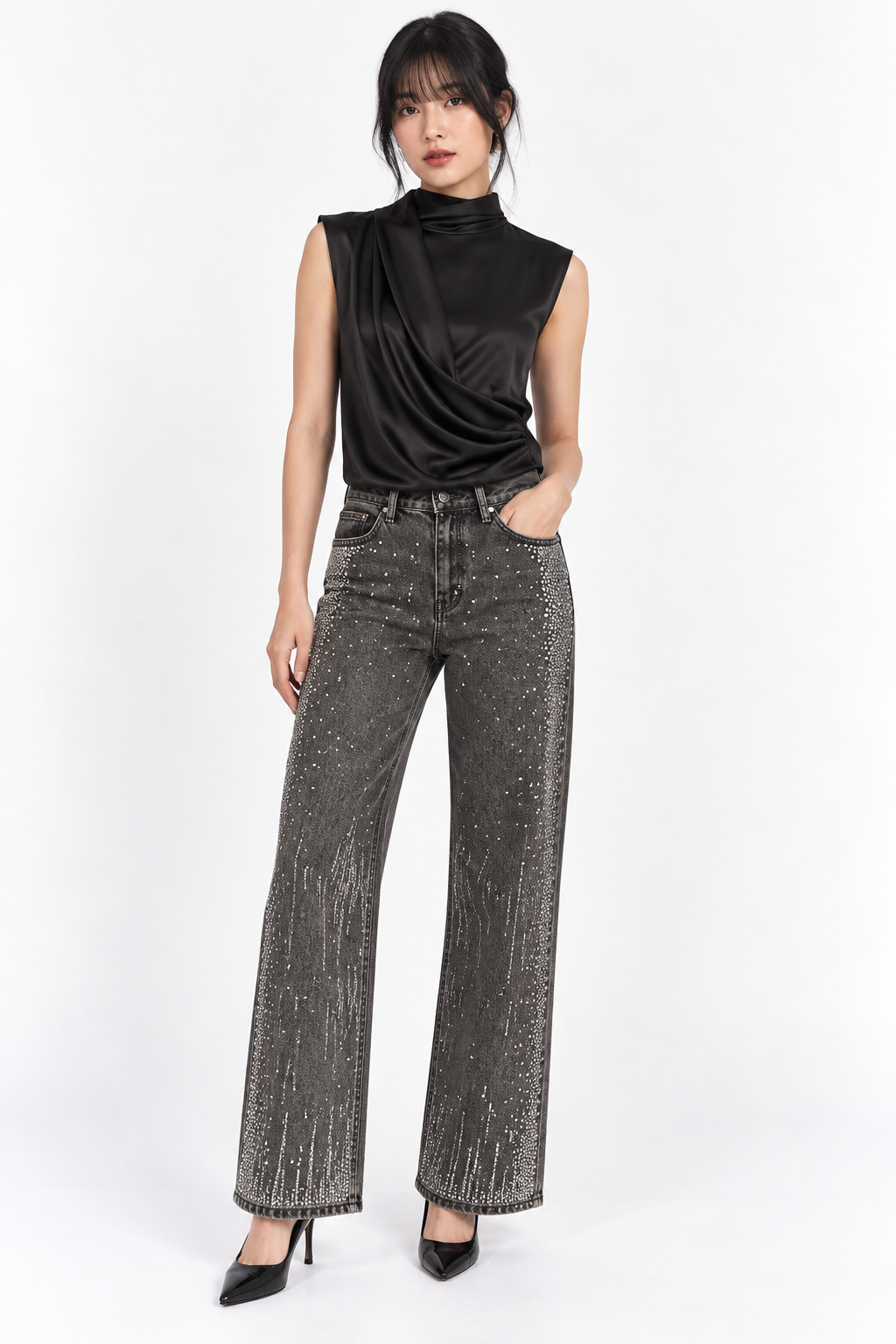 Gray Jeans with Rhinestones - Frank Lyman