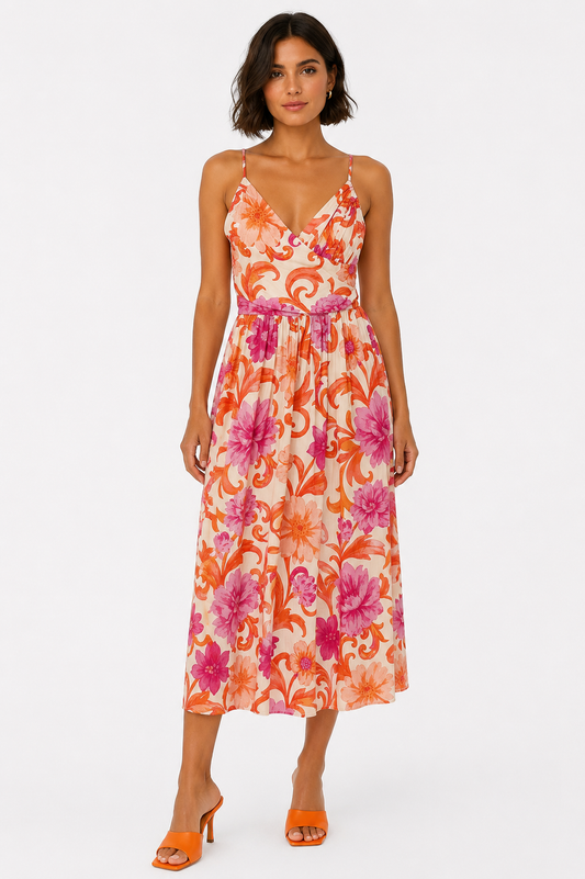 LongPink/Orange Floral Dress - Flying Tomato