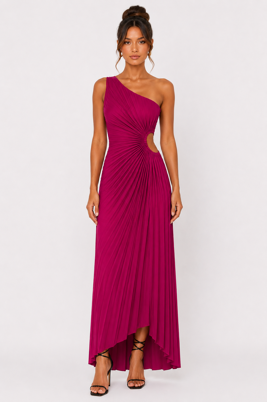 One Shoulder Draped Fushia Dress - Explosion