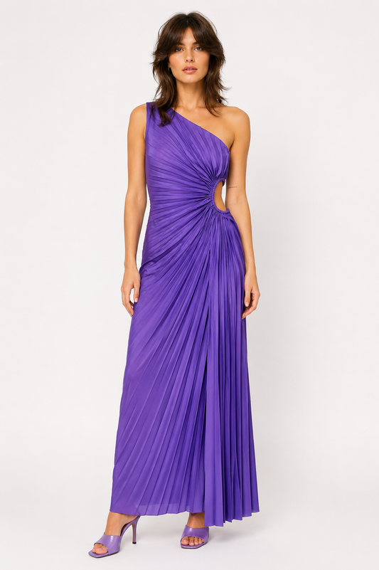 One Shoulder Purple Draped Dress - Escoll