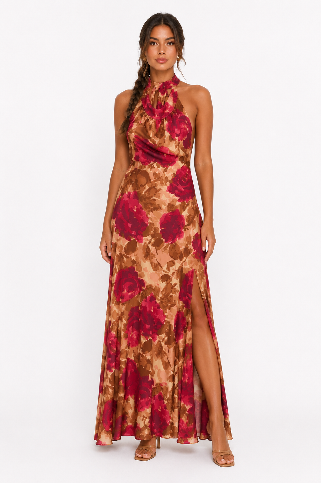 Halter Floral Maxi Dress - Sage
