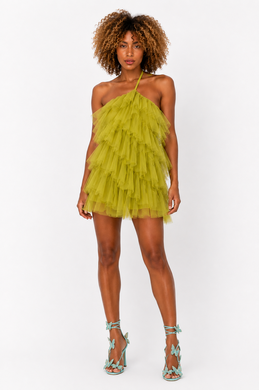 Night Green Ruffled Dress - Setre
