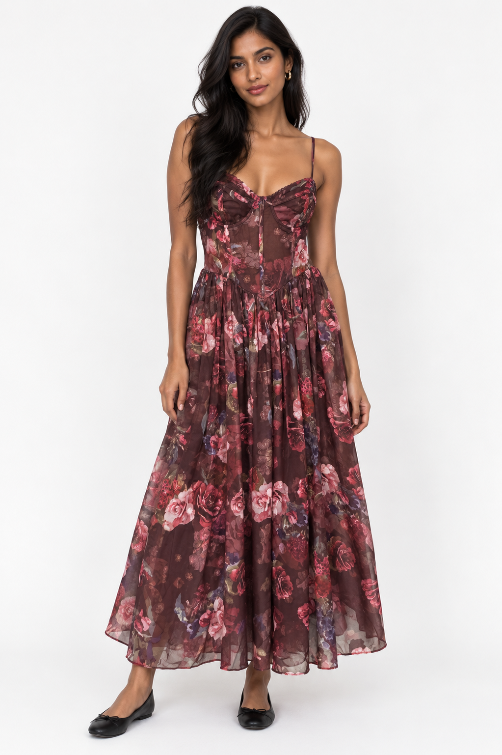 Burgundy Floral Maxi Dress - Miss Avenue