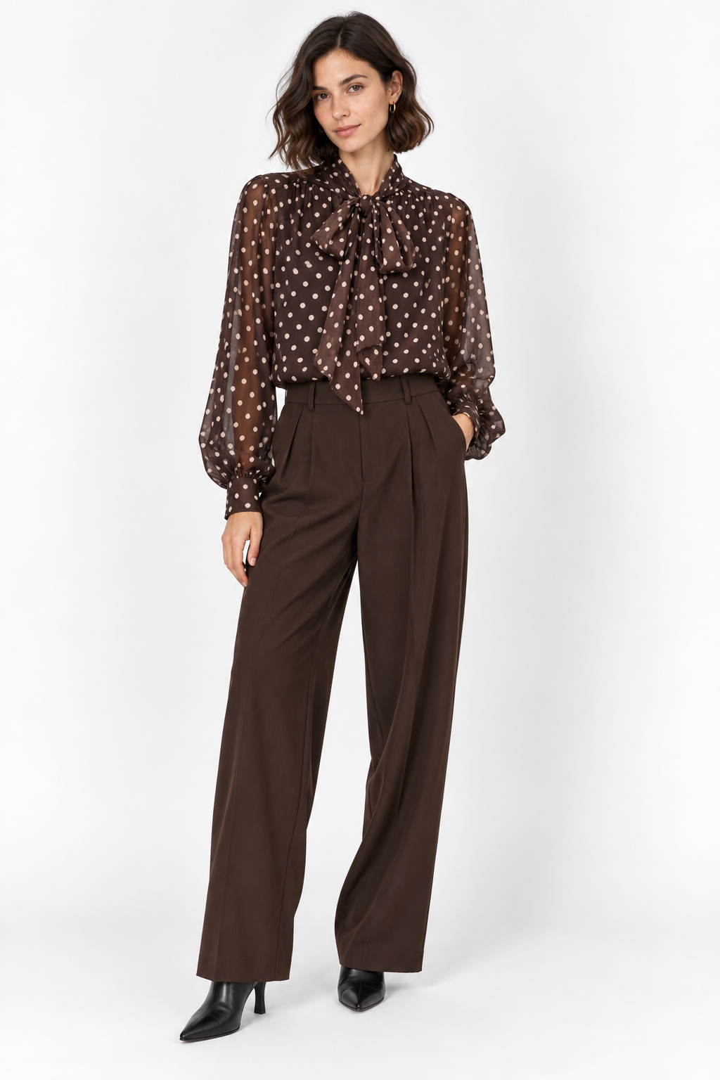 Brown Polka-Dots Blouse - LINZY
