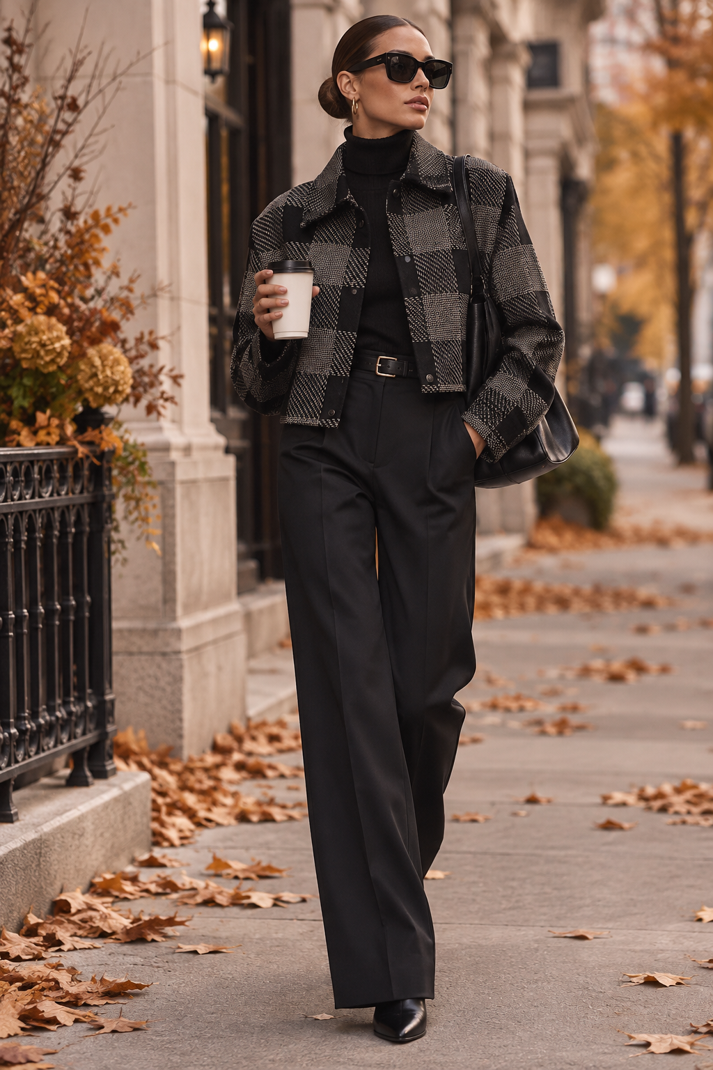 Esme Black and Taupe Plaid Jacket