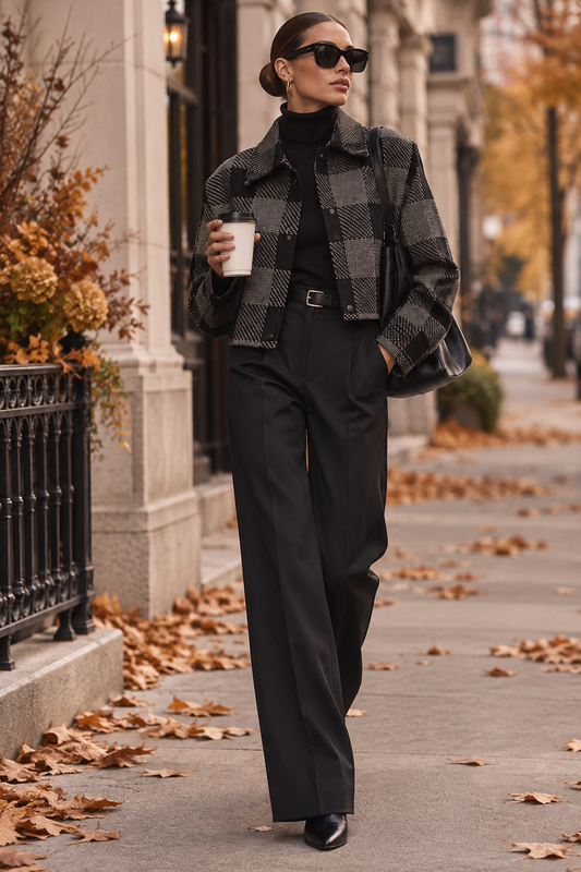 Esme Black and Taupe Plaid Jacket