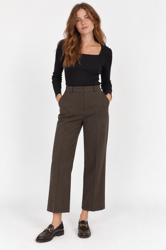 Seductive Straight Leg Brown Wool Trousers