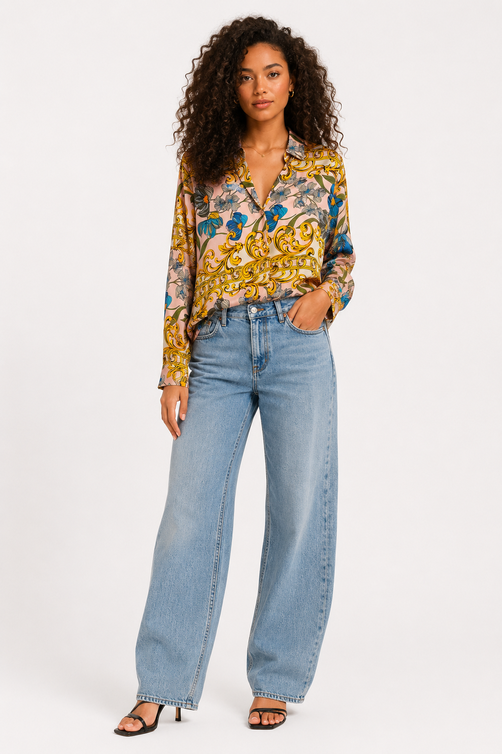 Printed Floral & Baroque Blouse - Aole