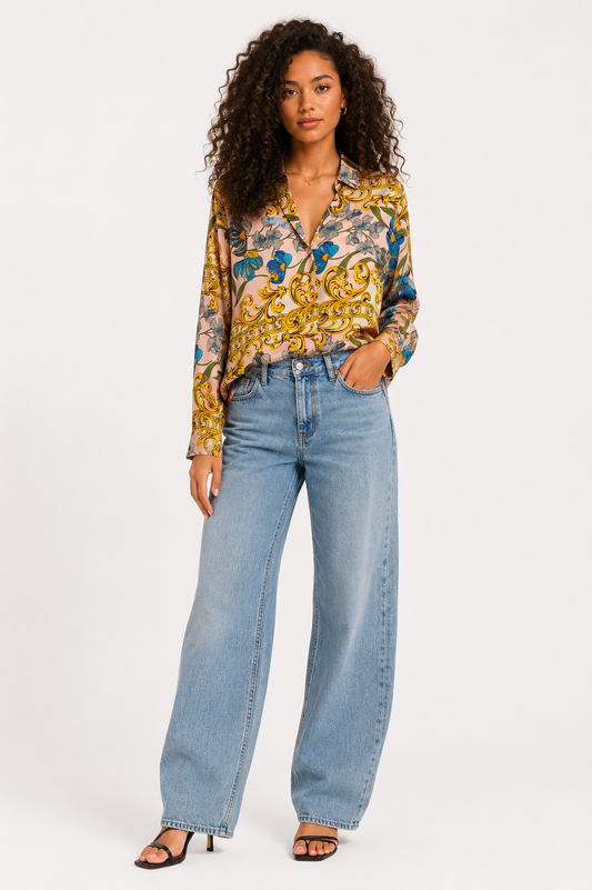 Printed Floral & Baroque Blouse - Aole