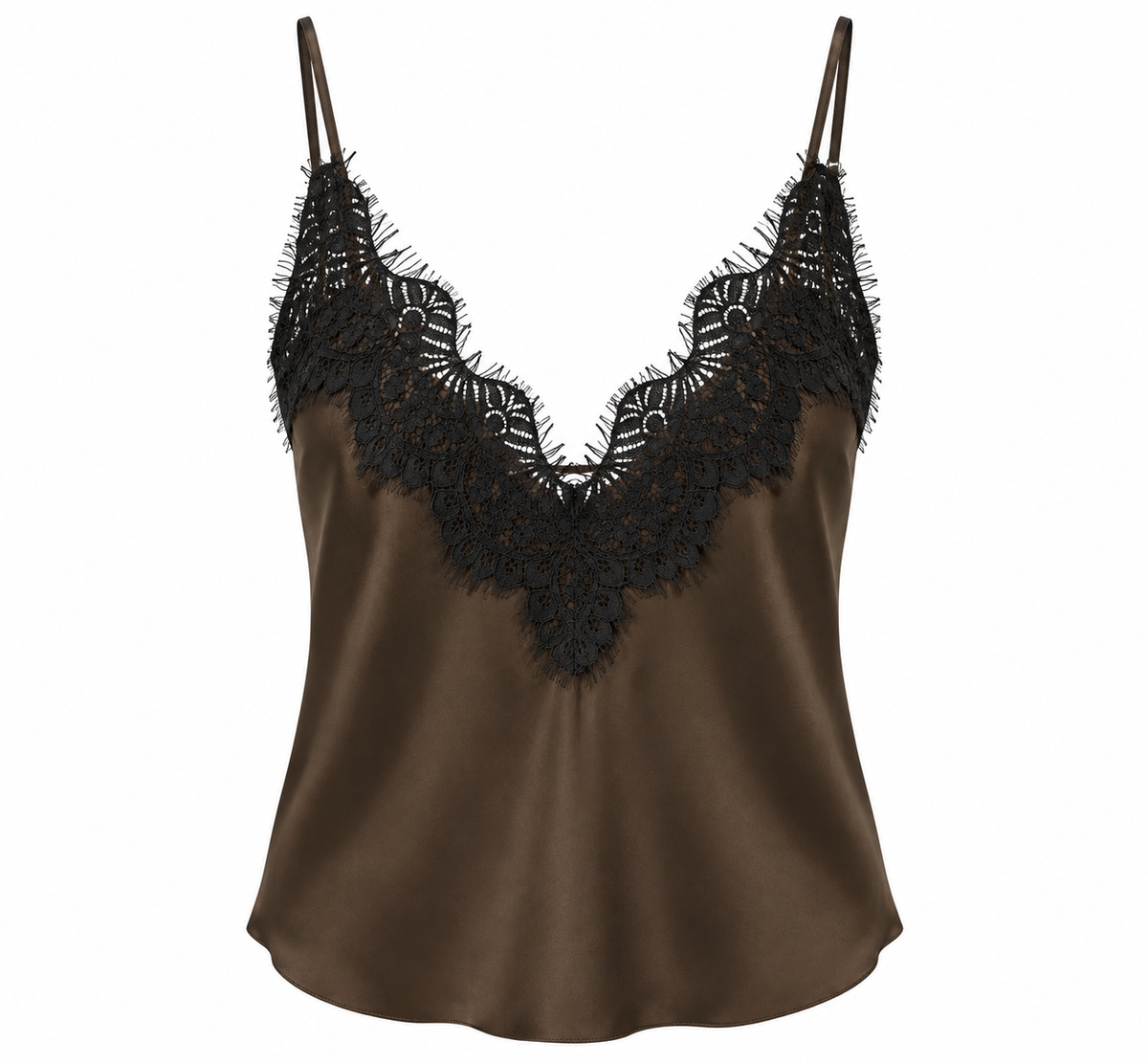 Black & Brown Satin Lace Camisole - Lidias Imports