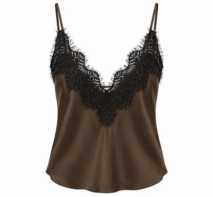 Black & Brown Satin Lace Camisole - Lidias Imports