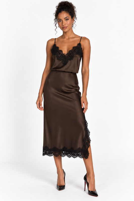 Casablanca Satin and Lace Skirt