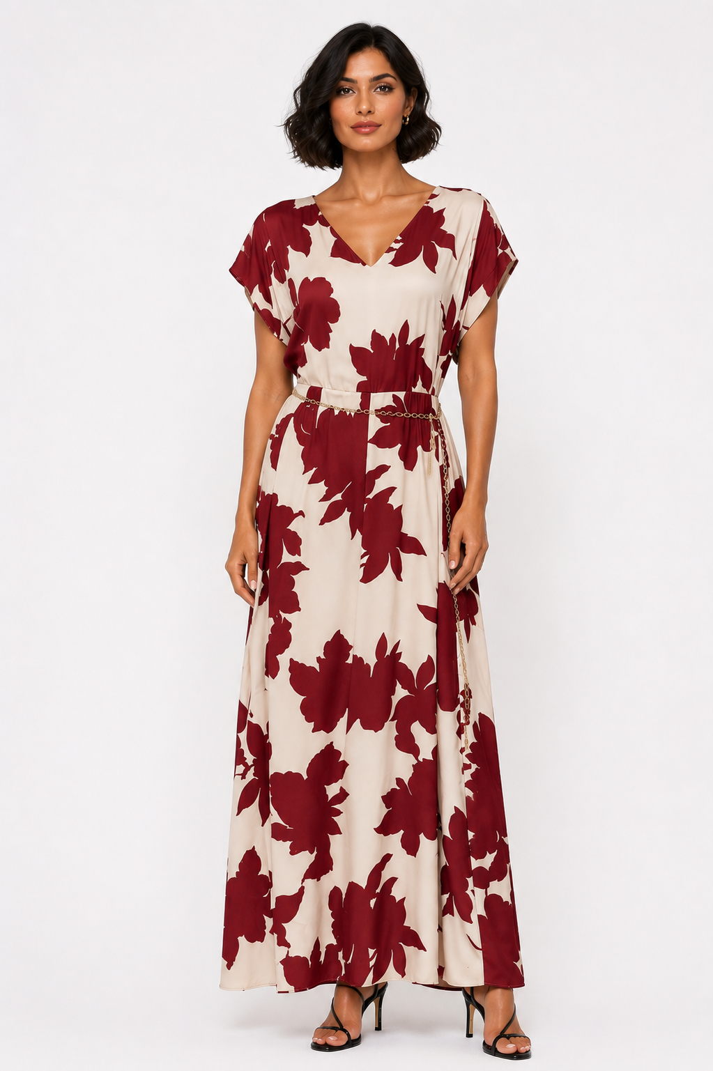 Red / Ivory Floral Dress - Eleria Cortes