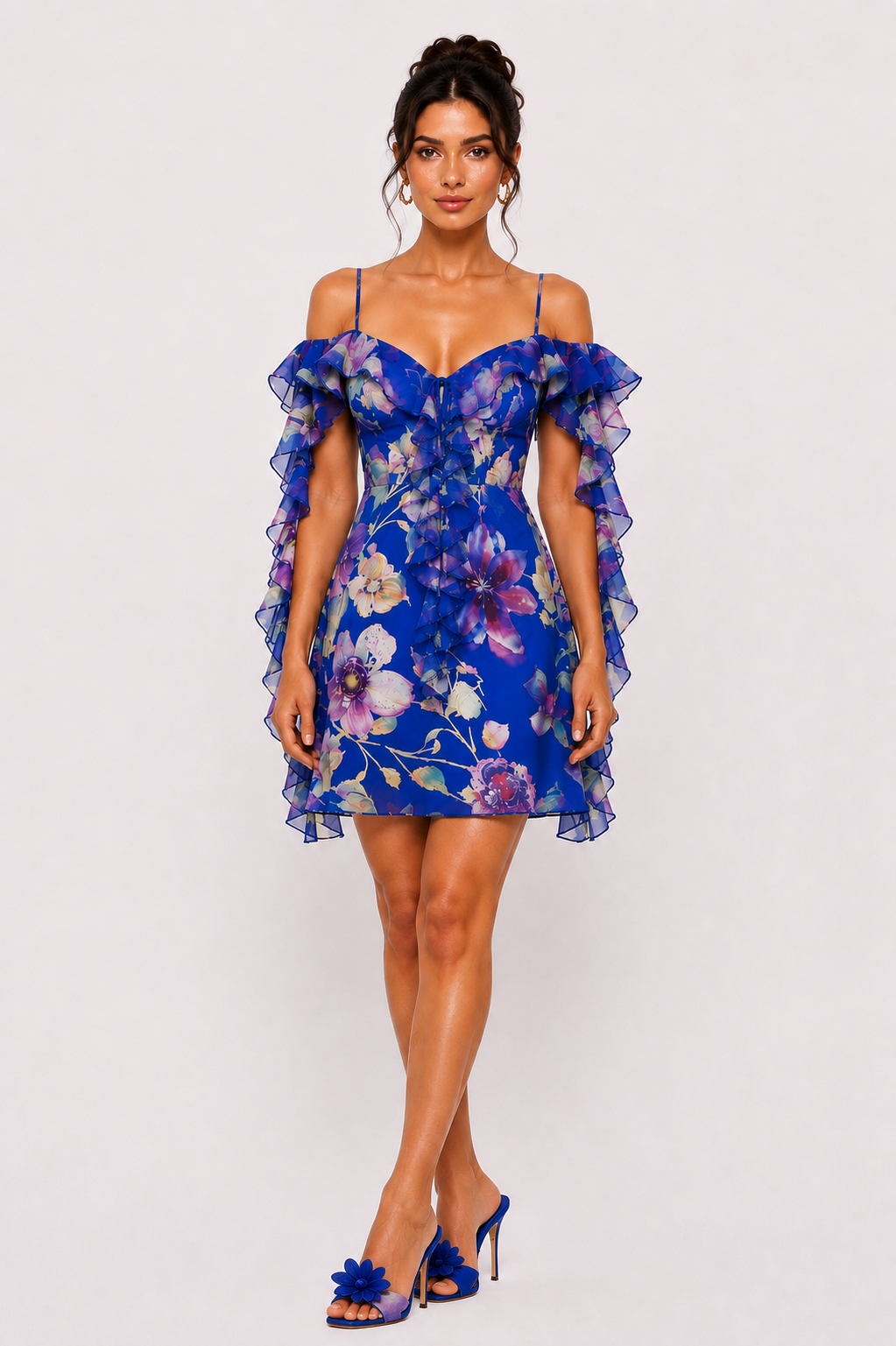Mikaila Floral Print Dress in Blue