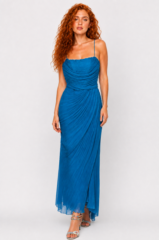 Blue Draped Dress - RENGIN