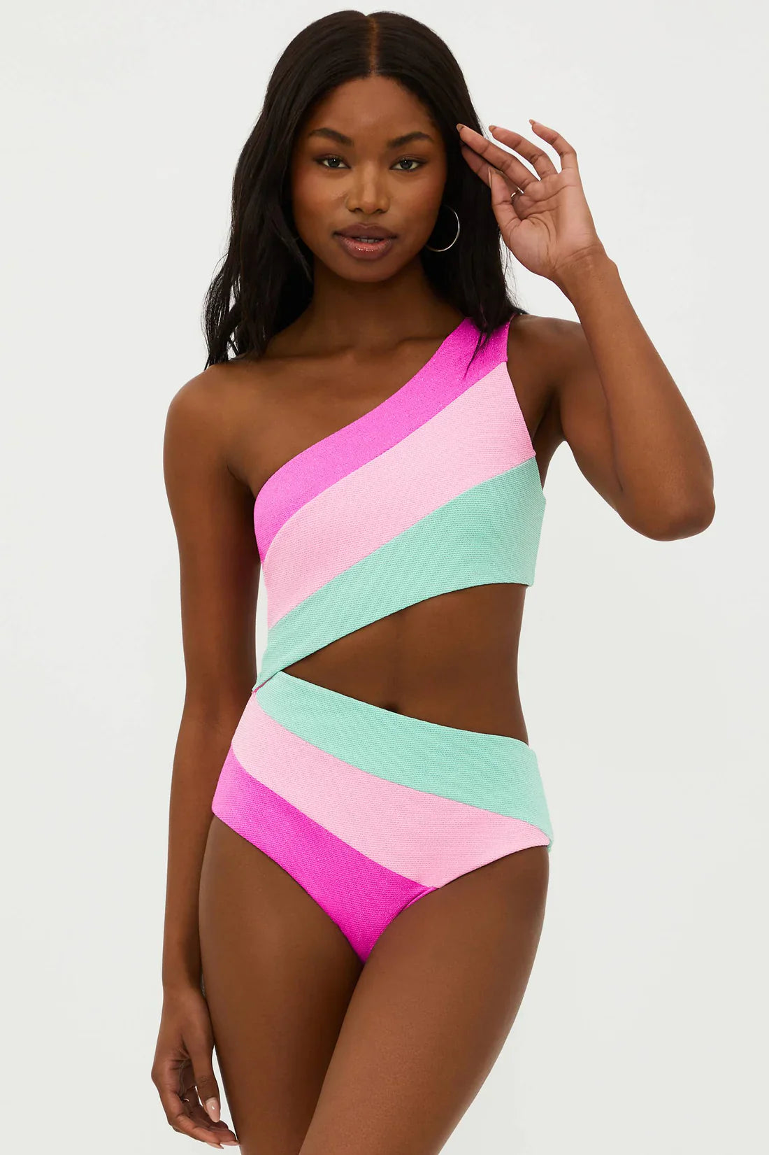 Blue/Pink Asymmetrical One-Piece Swimsuit - Beach Riot