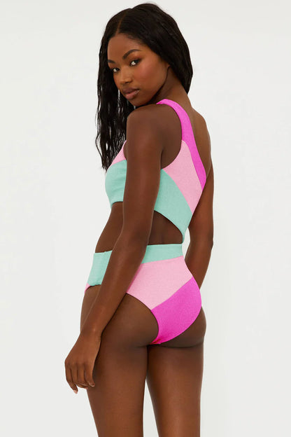 Blue/Pink Asymmetrical One-Piece Swimsuit - Beach Riot