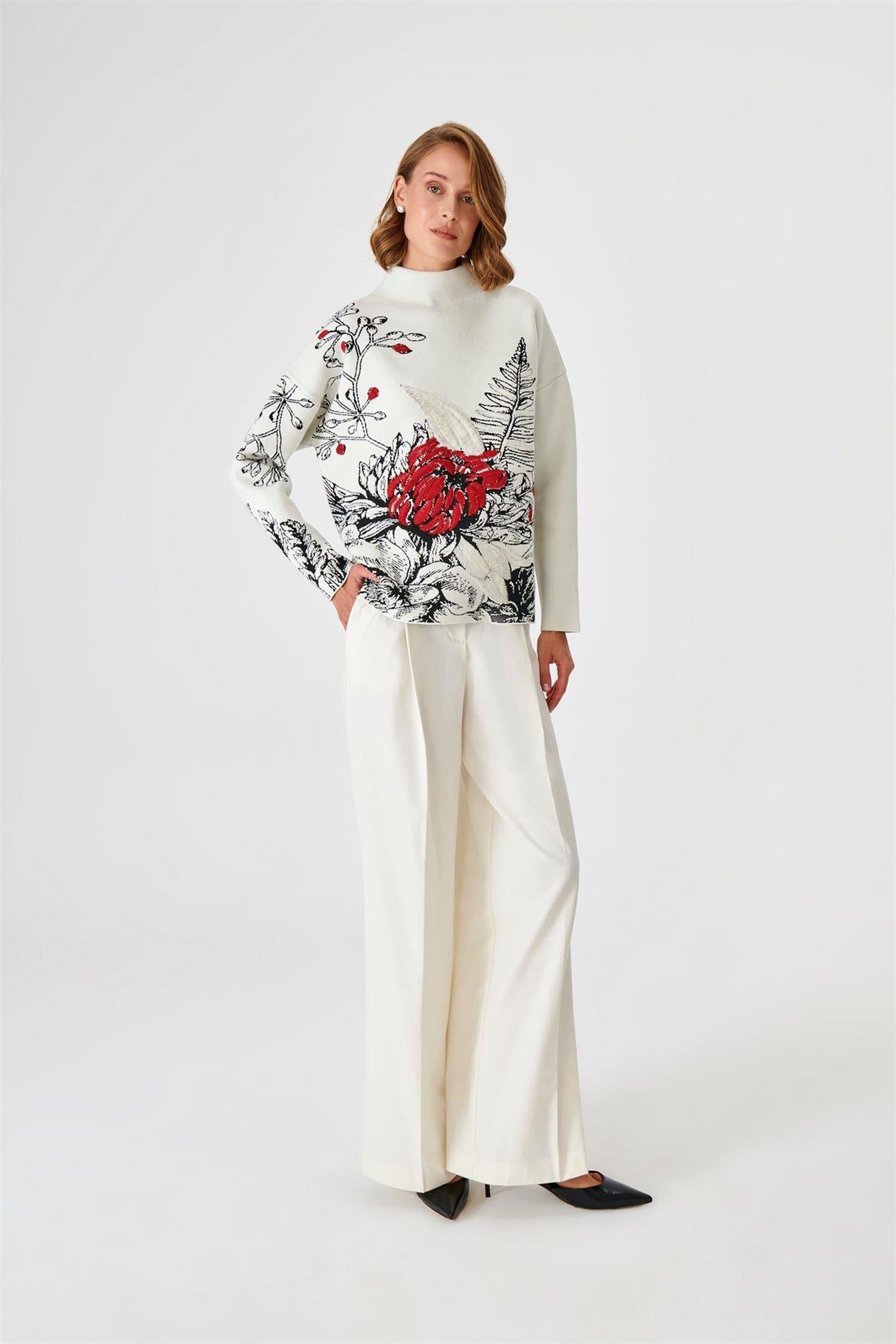 JOINUS - Rose Mock Neck Sweater
