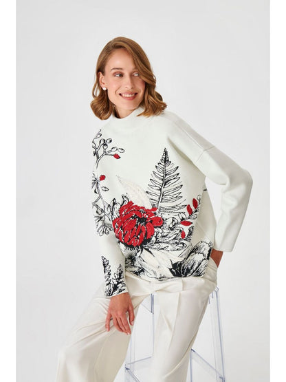 JOINUS - Rose Mock Neck Sweater