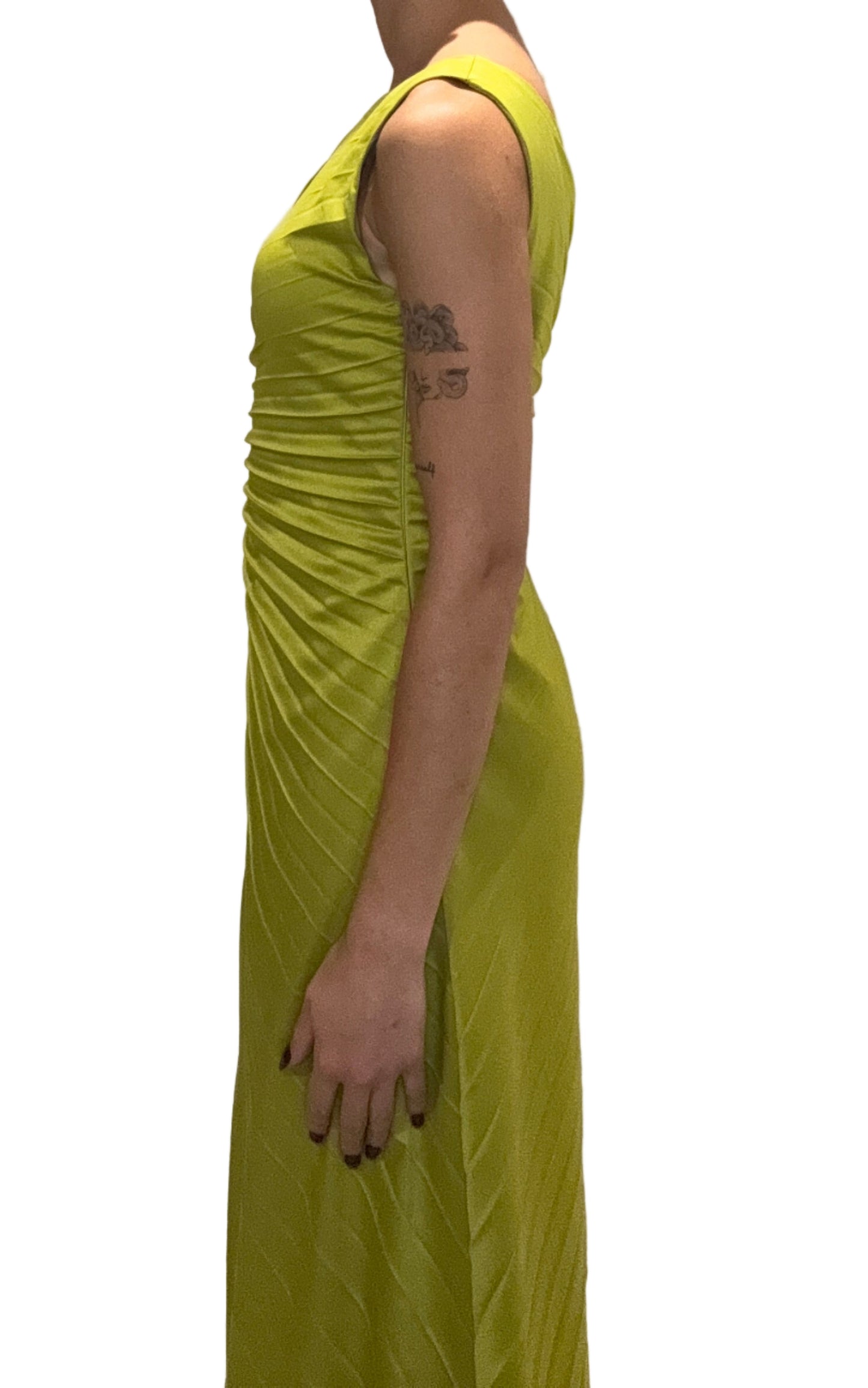 Escoll - One Shoulder Draped Dress Lime