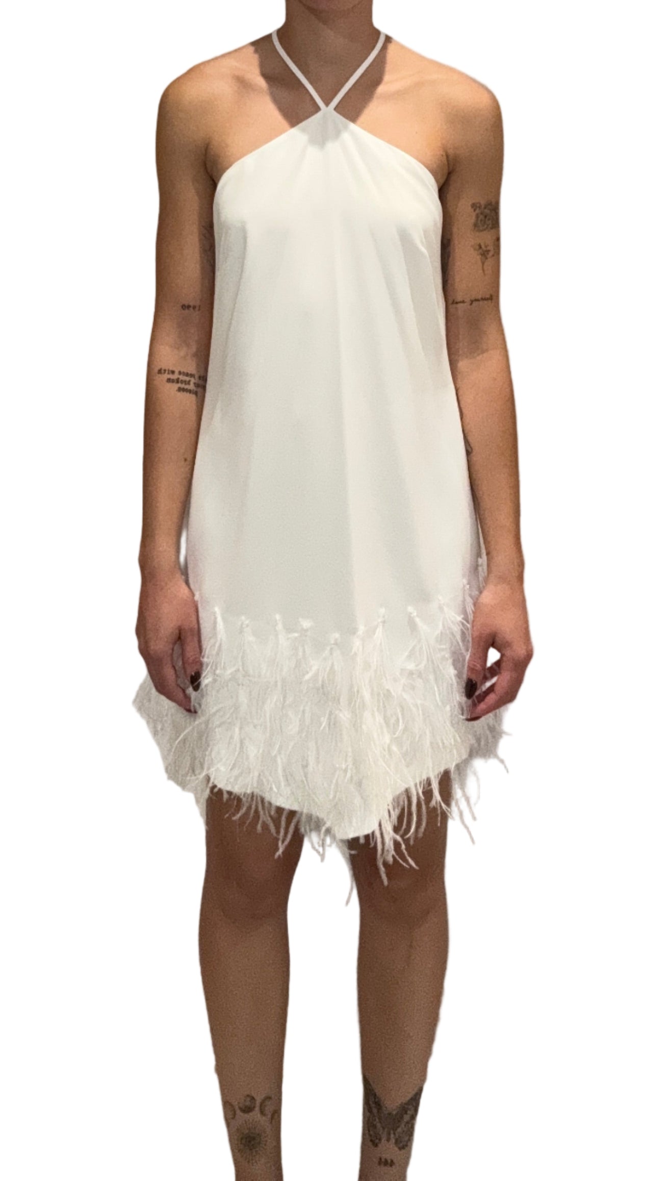 Fimka - White Evening Dress With Feathers