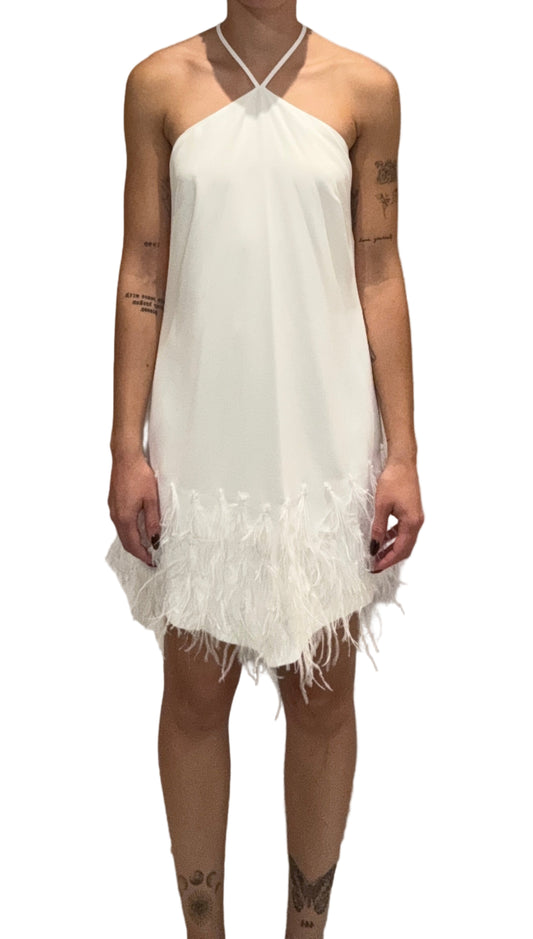 Fimka - White Evening Dress With Feathers